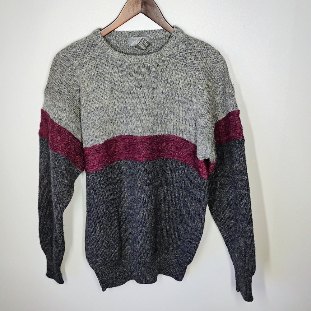 Vintage Lord‎ & Taylor Shetland Wool Sweater Color Block Knit Grandpa Size Large